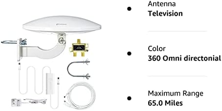 אנטנת טלוויזיה חיצונית עבור טלוויזיות מרובות, antop ufo מוגבר על גג/עליית גג/RV/Marine HDTV אנטנה 65 מייל