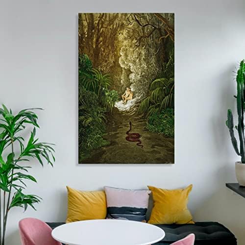 GUSTAVE DORE - גן העדן האבוד על ידי מילטון הנחש מתקרב לציורי אמנות קיר בד דקור קיר עיצוב בית עיצוב סלון אסתטי