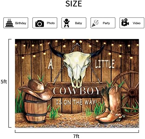 LightInhome Cowboy תפאורת מקלחת לתינוק 7WX5H רגליים לתבנית עץ כפרית קאובוי כובע מערבי מעט קאובוי בדרך דרך קישוטי רקע