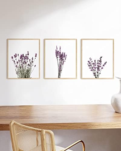 האוס וגוונים סגולים סטיות פרחוניות אמנות של 3 - תמונת פרחי לבנדר לחדר שינה, 3 הדפסים בוטניים, הדפסי אמנות פרחוניים,