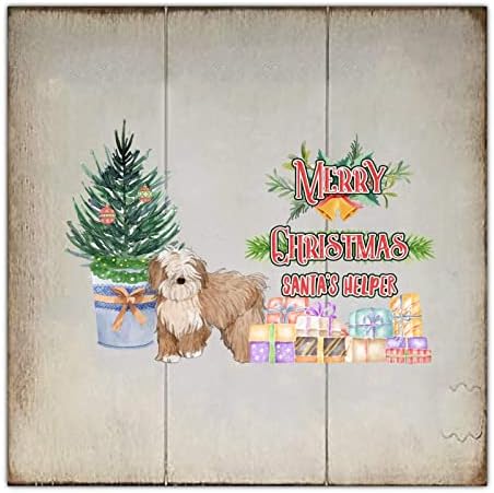 סגנון וינטג 'מזרן עץ חג המולד עץ חג המולד חג מולד חג מולד סנטה עזרה כלב חיות מחמד חמוד 16x16 אינץ