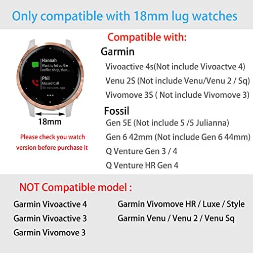 להקת Vicrior תואמת את Garmin vivoactive 4s / venu 2s / vivomove 3s, 18 ממ רך יותר רך צמיד עור רצועות שורש כף יד למאובנים