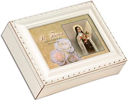 קוטג 'גן סנט תרזה של הילד ישו חבל שנהב שנהב קופסת תכשיטים קופסת מוסיקה מנגנת Ave Maria