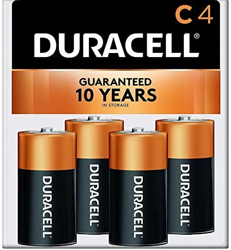 Duracell Coppertop C סוללות, 4 חבילות ספירה, סוללת C עם כוח לאורך זמן, סוללה Alkaline C של כל המטרה למכשירי