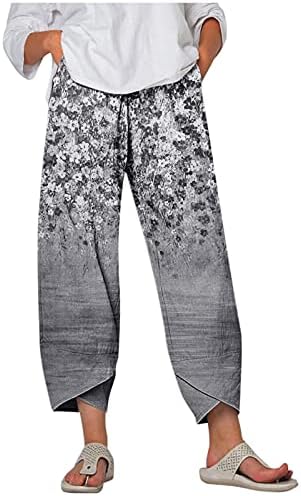 מכנסי קפרי ZDFER לנשים טרקלין פלאצו רגל רחבה הדפסת תחתונים קצוצים מכנסיים מכנסיים מכנסיים עם כיסים