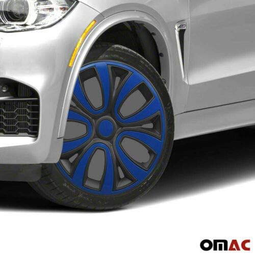 OMAC 15 אינץ 'רכזות לניסן מאט שחור וכחול כהה 4 יח'. כיסוי חישוקי גלגלים - כובעי רכזת - החלפת חוץ של צמיג מכוניות