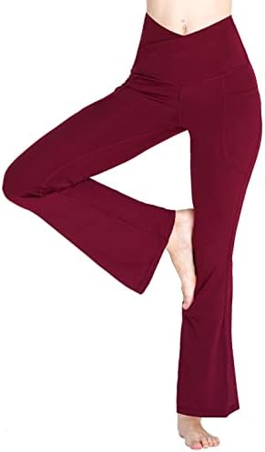 מכנסי יוגה קרוסאובר מתרחבים לנשים עם כיסים, חותלות מותניים גבוהות רגל רחבה לנשים מכנסי עבודות לבוש