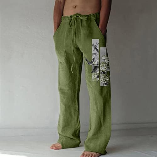 מכנסיים כושר רגוע Mens Mens אופנה אינדיבידואלית סתמית כותנה וכיס מודפס תחרה למעלה מכנסיים בגודל גדול פשוט