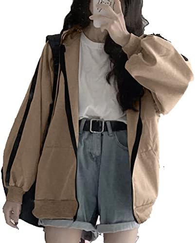 מעילי חורף לנשים לינאנד רופף קפוצ'ון עם כיסים עם שרוול ארוך גדול עם צבע חסימה מגדלת חסימה טרנדית