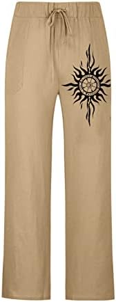 מכנסי פשתן Miashui Mens Mens Mens אופנה כותנה מזדמנת ומכנסי כיס מודפסים מכנסיים בגודל גדול מכנסיים צ'ינוס מכנסיים גברים