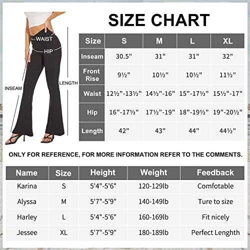 מכנסי יוגה של Zoosixx Flare לנשים, חותלות קרוסאובר שחורות גבוהות במותניים.