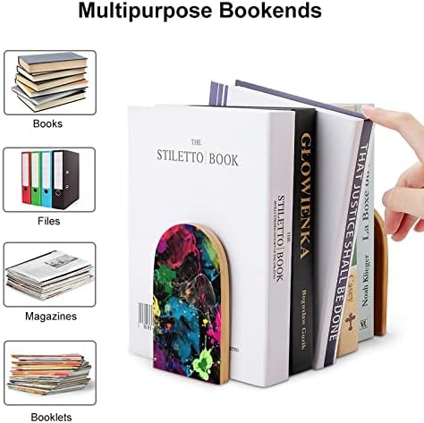 פסיכדלי צבעוני גרפיטי עץ תומכי ספרים כבד ספר מחזיקי למדפים דקורטיבי ספר מסתיים