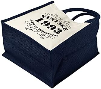 מתנות תיק יום הולדת 30 לנשים-תיקי כתף יוטה כותנה לשימוש חוזר לקניות-וינטג ' 1993-כחול-ים