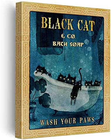 חתול שחור מצחיק ושות'. אמבטיה סבון לשטוף שלך כפות בד הדפסת דקור אמבטיה חתולים ציור רטרו אמנות כרזות בית אמבטיה קישוט