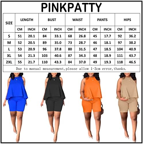 תלבושות 2 חלקות של Pinkpatty נשים ללא שרוולים מותניים גבוהים אלסטיים רחבים מערכות מכנסיים רגל רחבה