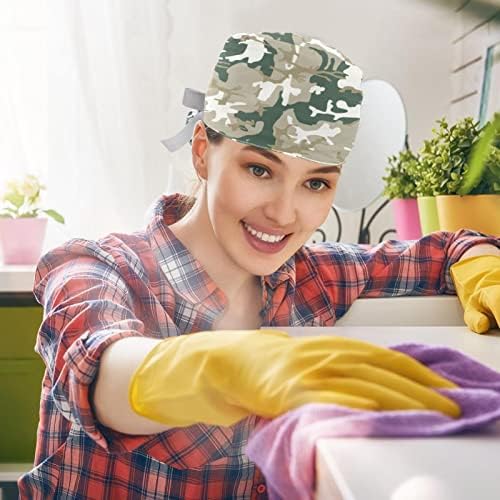 כובעים רפואיים לנשים עם כפתורים שיער ארוך, כובע עבודה מתכוונן 2 חלקים, דפוס הסוואה של חייל צבאי