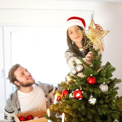 עץ כוכב טופר נצנצים חג המולד עץ כוכב טופר חרוזים מואר עץ כוכב טופר לובש קישוט כוכב לקישוטי עץ חג המולד קישוטי עץ חג המולד