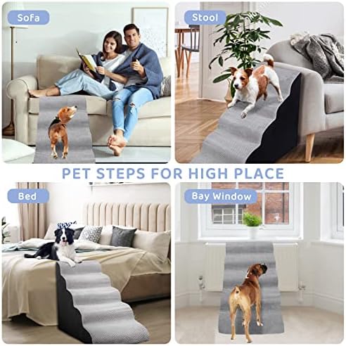 קצף 5 שכבות כלבים אפורים מדרגות ומדרגות למיטות גבוהות כלבים קטנים, ליטיל 25 אינץ 'מדרגות/מדרגות לחיות מחמד