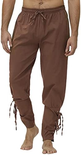 מכנסי קרסול של גברים מכנסיים מוטלים אלסטיים מותניים מימי הביניים מכנסי פיראט