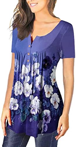 חולצות נשים מודפסות פרחוניות מודפסות שרוול קצר כפתור חולצת טוניקה חולצה חולצה