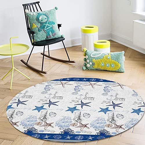 שטיח שטח עגול גדול לחדר שינה בסלון, שטיחים 6ft ללא החלקה לחדר ילדים, מעטפת כוכבי ים נאו-אוקיאניים