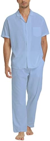 תלבושות מכנסיים של חולצת פשתן RPOVIG: פשתן גברים מגדירים 2 חלקים חולצות שרוול קצר