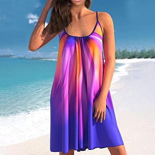 שמלות קיץ של פרגירן לנשים 4 ביולי הדפס מזדמן שמלה ללא שרוולים שמלה ללא צווארון חוף רופף חוף קצר א-קו שמלה טרנדית