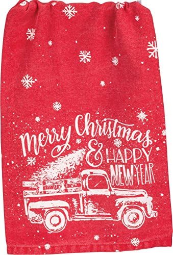 PBK משאית אדומה פתיתי שלג חג מולד שמח שנה טובה שנה חג מגבת מטבח