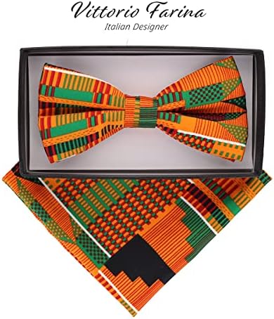 ויטוריו פארינה פרימיום אפריקאי קנטה מראש קשור עניבות פרפר לגברים & מגבר; כיס כיכר סט