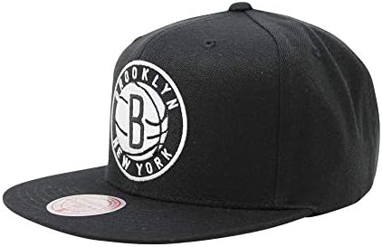 מיטשל ונס ברוקלין נץ כובע סנאפבק לגברים-שחור/לבן / אפור תחתון-כובע כדורסל לגברים