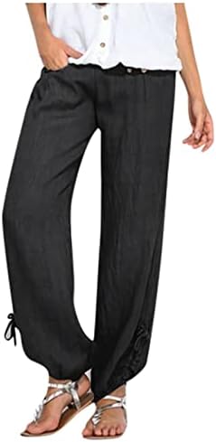 גודל פלוס גודל של בוהו הרמון לנשים מותניים גבוהים מכנסיים תאילנדים רחבים צדדיים עם מכנסי יוגה פשתן כותנה מכנסיים