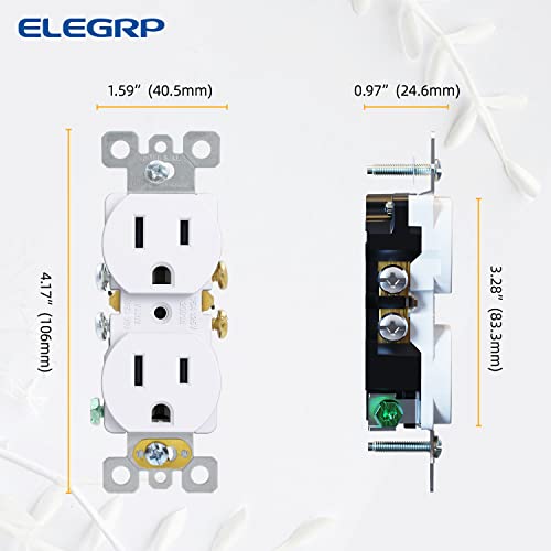 ELEGRP ללא טמפר עמיד דופלקס כלי דופלקס, 15A 125V שקע קיר דופלקס חשמלי סטנדרטי, 2 חוט קוטב 3, 5-15R, קרקע עצמית, להב