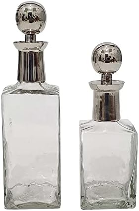 סט A & B סט של בקבוק זכוכית מרובע דקורטיבי - סט של 2 בקבוק זכוכית מכסה מודרני, עיצוב שולחן שולחן, חתיכת מבטא משרדי כניסה