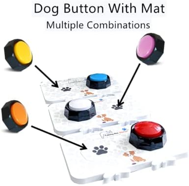 6 סט כפתורי כלבים עם 3 מחצלות, זמזם אימונים, כולל מדבקות, הקלטה והפעלה הודעה משלך כדי ללמד את קול הכלב שלך