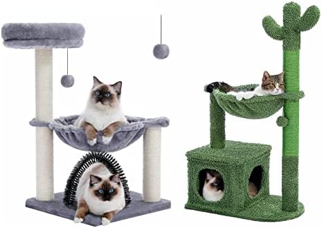 Muttros 28 עץ חתול קטן עם קשת חתול חתול עצמי צרור 40 עץ חתול קקטוס עם ערסל שטיח גדול קטיפה