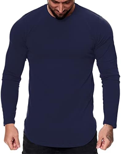 חולצות טי עם צווארון גברים בכושר דק מזדמן שרוול ארוך אימון כושר בסיסי רגיל חולצות חוף חולצות חולצה סוודר