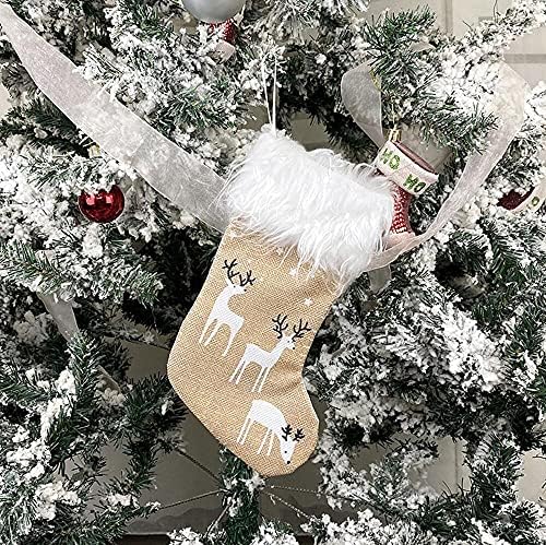 NOTHINER גרב לחג המולד קטן 4 יח ', שקיות מתנה לקנדי רב -צבעוני, 10' מגרש צבי חג המולד, לולאה תלויה ויציבה לתליית עצים,