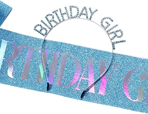 יום הולדת ילדה אבנט & מגבר; טיארה סט, כחול יום הולדת אבנט ריינסטון כתר לנשים, שמח מסיבת יום הולדת קישוטי סרט יום הולדת