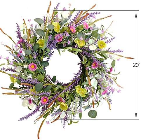 אידילי 20 אינץ 'אביב קיץ פרח פראי פרח מלאכותי חיננית דלת קדמית, עלים אקליפטוס ירוק יומיומי לשימוש פנים וחוץ,