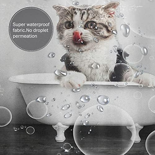 וילון מקלחת מצחיק חתול חתול חמוד קבלו וילון מקלחת אמבטיה עירום בית שחור ולבן עיצוב אמבטיה בד אמבטיה אטום מים עם ווים 60'X72