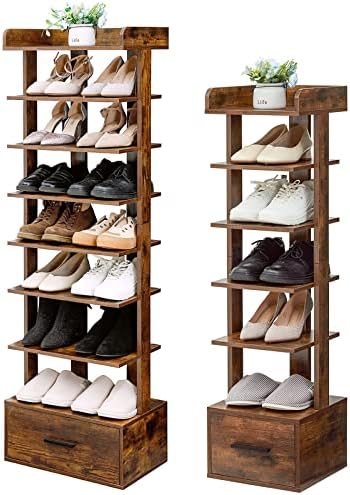 Usikey גדול 8 שכבות אחסון נעליים כפולות מתלה נעליים אנכיות ומתלה נעליים אנכיות עם 6 שכבות, מתלה נעליים מעץ