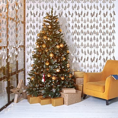 2 חבילות 3.28 '× 6.56' עץ חג המולד עם עץ חג המולד וילונות שוליים- עץ חג המולד נצנצים מטאליים זריקים וזרמים זורמים לזרם