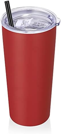 כוס 20 אונקיות עם מכסה וקש, כוסות נירוסטה בתפזורת ואקום מבודד כוס נסיעות ספל קפה חבילה של 1, אדום