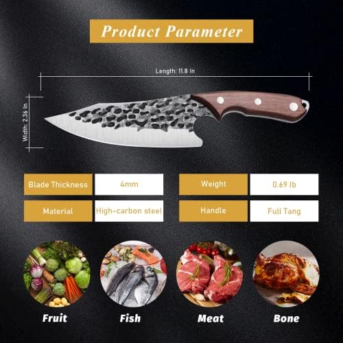 הוסק ויקינג סכין עם נדן צרור עם יד מזויף בשר קליבר סכיני יפני בישול סכין שחור הקצב סכין עבור בשר חיתוך
