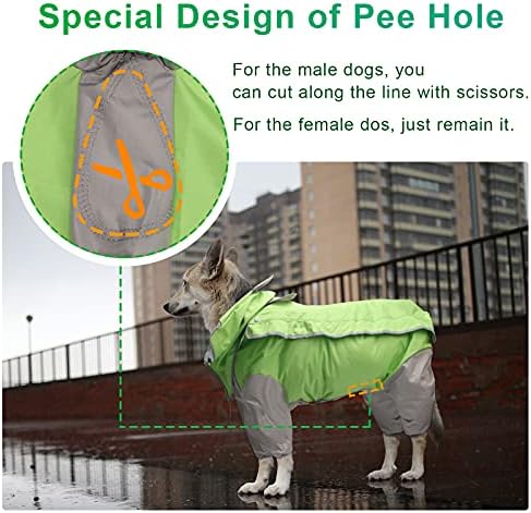 Coitak גוף מלא כלב מעיל גשם, ז'קט פונצ'ו של כלבים אטומים למים עם מכסה מנוע נשלף, בגדי גשם קלים עם מדבקה קסומה לכלב קטן, ירוק