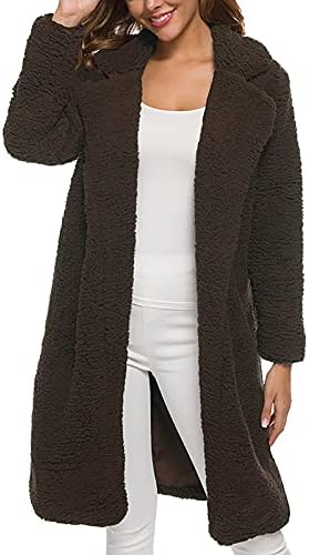 עבודת אופנה טוניקה חורפית מעילי שרוול ארוך מעילי עם כיסים מתאימים לצבע אחיד קרדיגן נגד צוואר צמר פליס חם