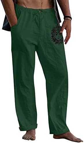 מכנסי פשתן פשתים של זפוטי פשתן פתוחים תחתונים רזים מתאימים לקיץ רגיל מכנסי חוף אופנה מזדמנים עם כיסים