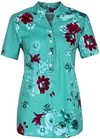 חולצות כפתור נשים מטה 2023 הדפסת פרחים שרוול קצר חולצה נ 'צוואר הקיץ העליון העליון טוניקות חולצות אלגנטיות רופפות