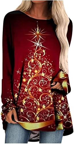 סווטשירטים לחג המולד של ברקווי לנשים מחמיאות לון ניאון מדליק עץ חג המולד הדפס עץ עץ שרוול ארוך צווארון חג