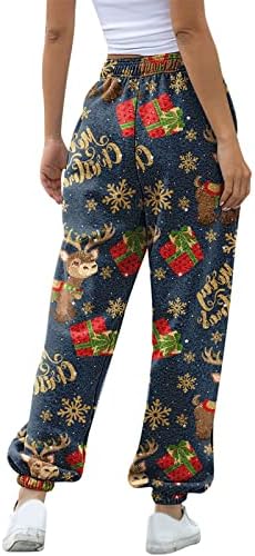 מכנסי טרנינג לחג המולד של נשים פלוס גודל גודל מותניים אלסטיים נמתחים כושר מכנסי מטען רחבים עץ חג המולד עץ חג המולד